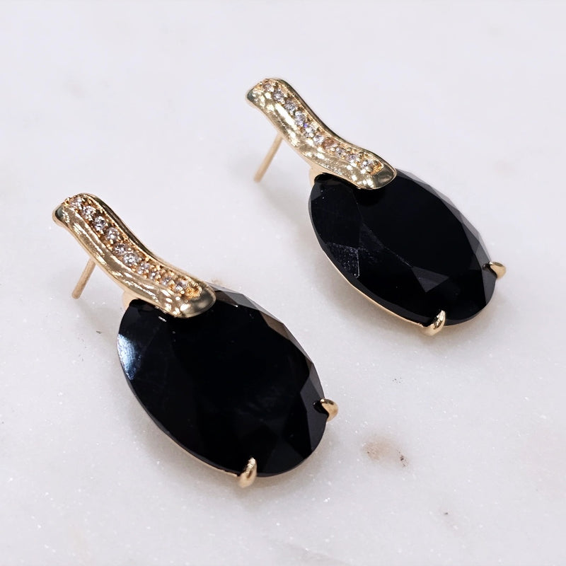 18K Gold Plated Onyx Studded Zirconia Earrings