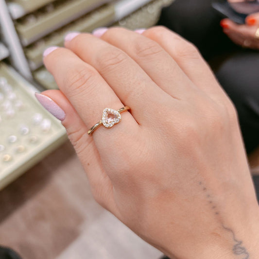 18K Gold Plated Studded Zirconia Pink Heart Ring