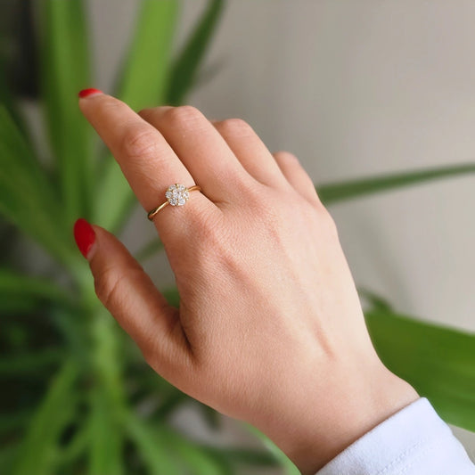 18K Gold Plated Studded Zirconia Flower Ring