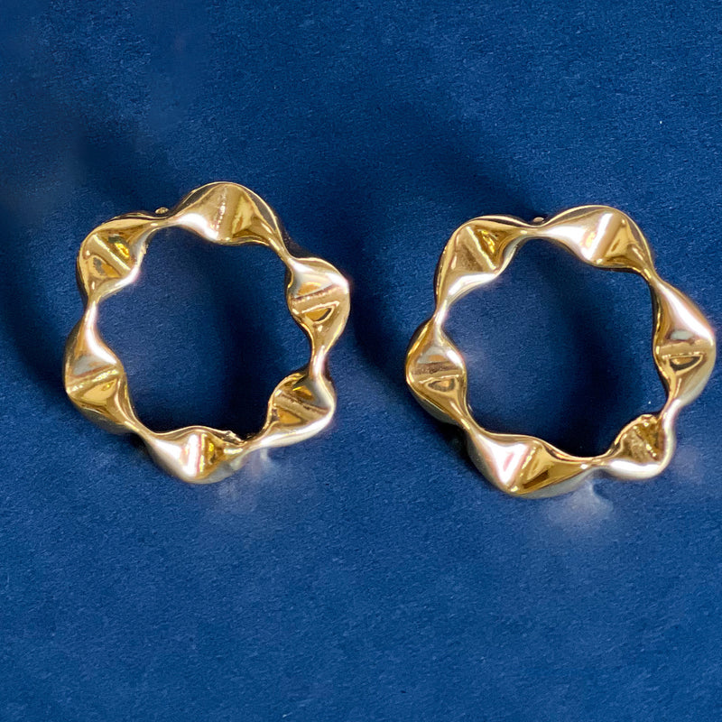 18K Gold Plated Smashed Hoops Stud Earrings