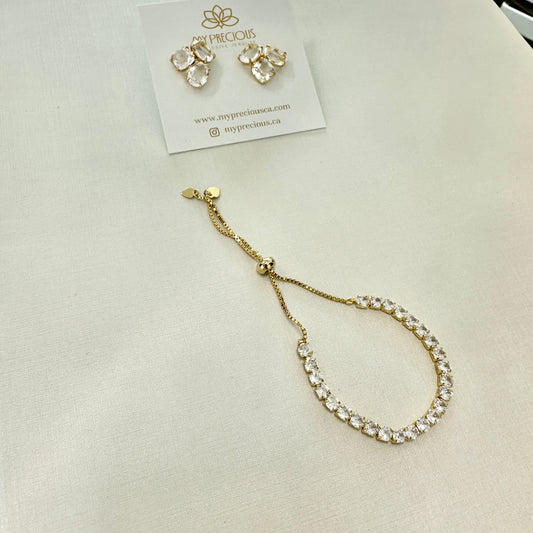 18k Gold Plated Tennis Round Zirconia Adjustable Bracelet