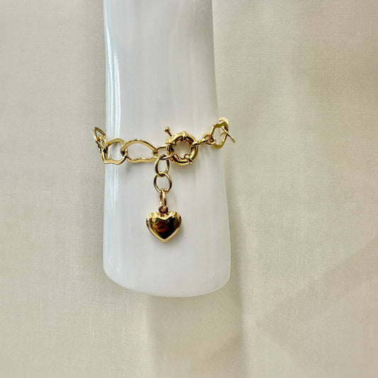 18K Gold Plated Heart Pendant Bracelet
