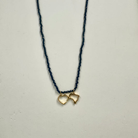 18K Gold Plated Blue Crystal Heart Brazil Map Necklace