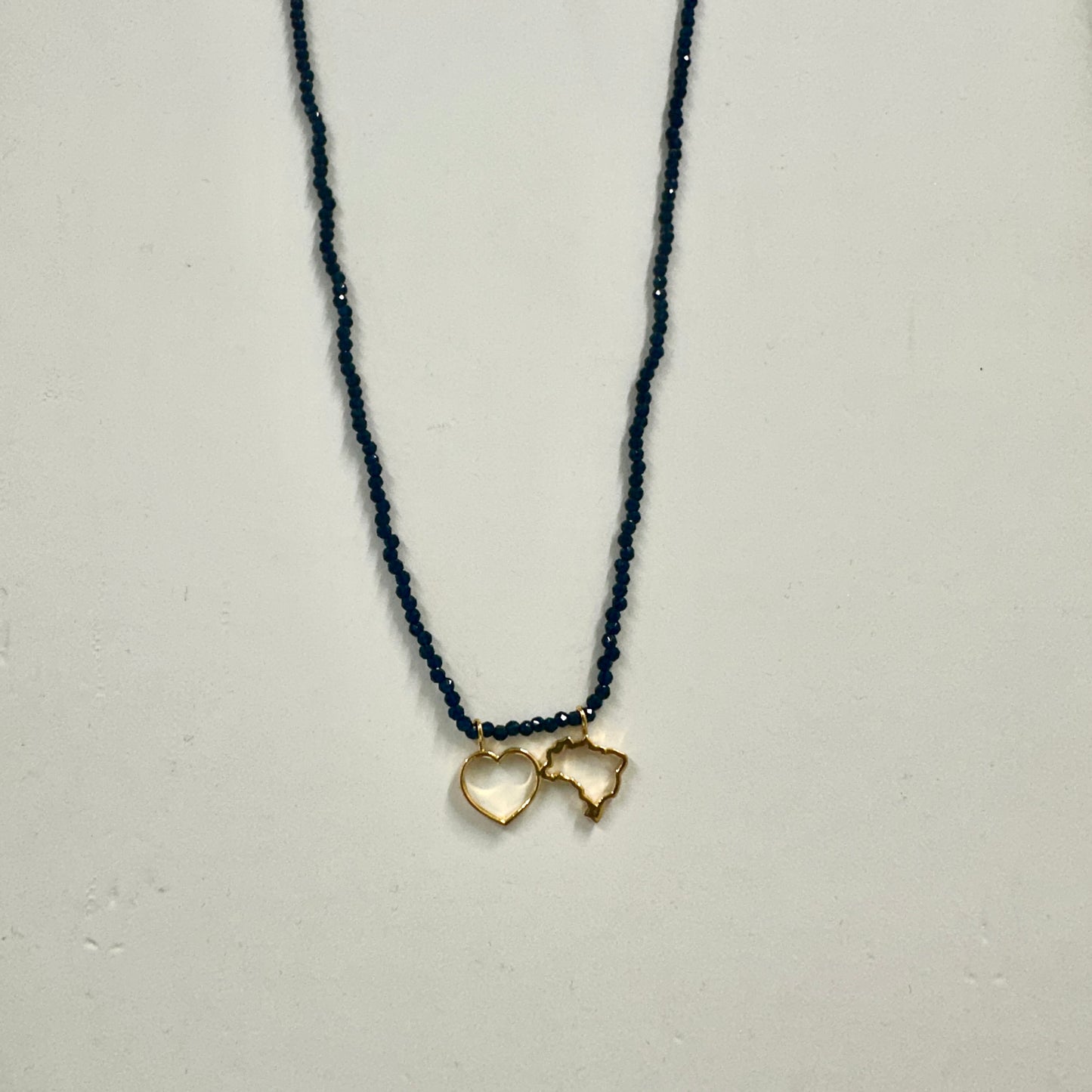18K Gold Plated Blue Crystal Heart Brazil Map Necklace
