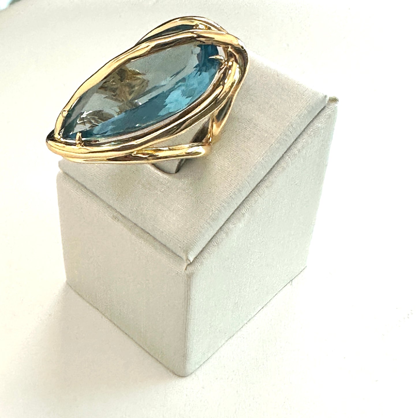 18K Gold Plated Aquamarine Teardrop Organic Ring