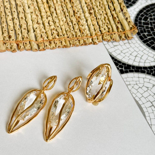 18K Gold Plated Crystal Teardrop Organic Ring