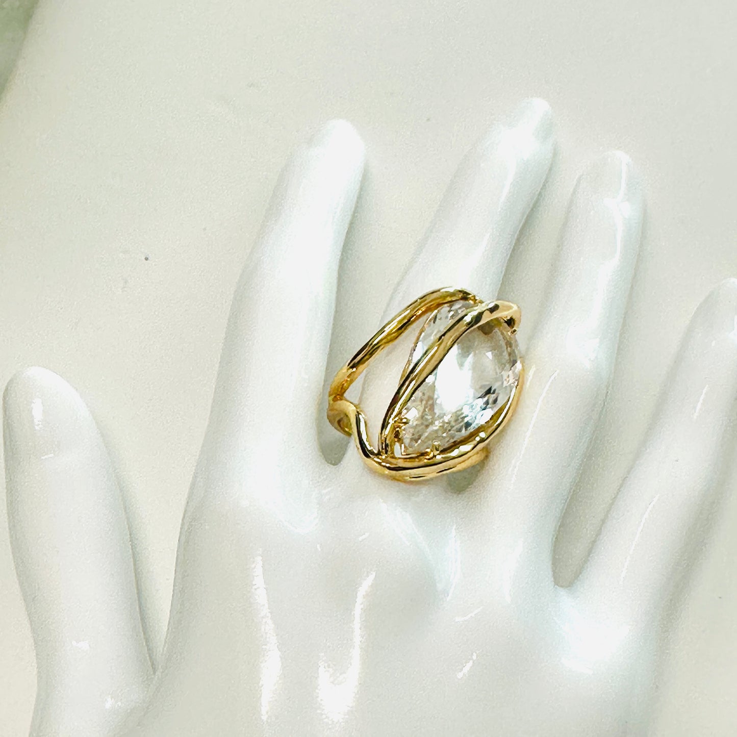 18K Gold Plated Crystal Teardrop Organic Ring
