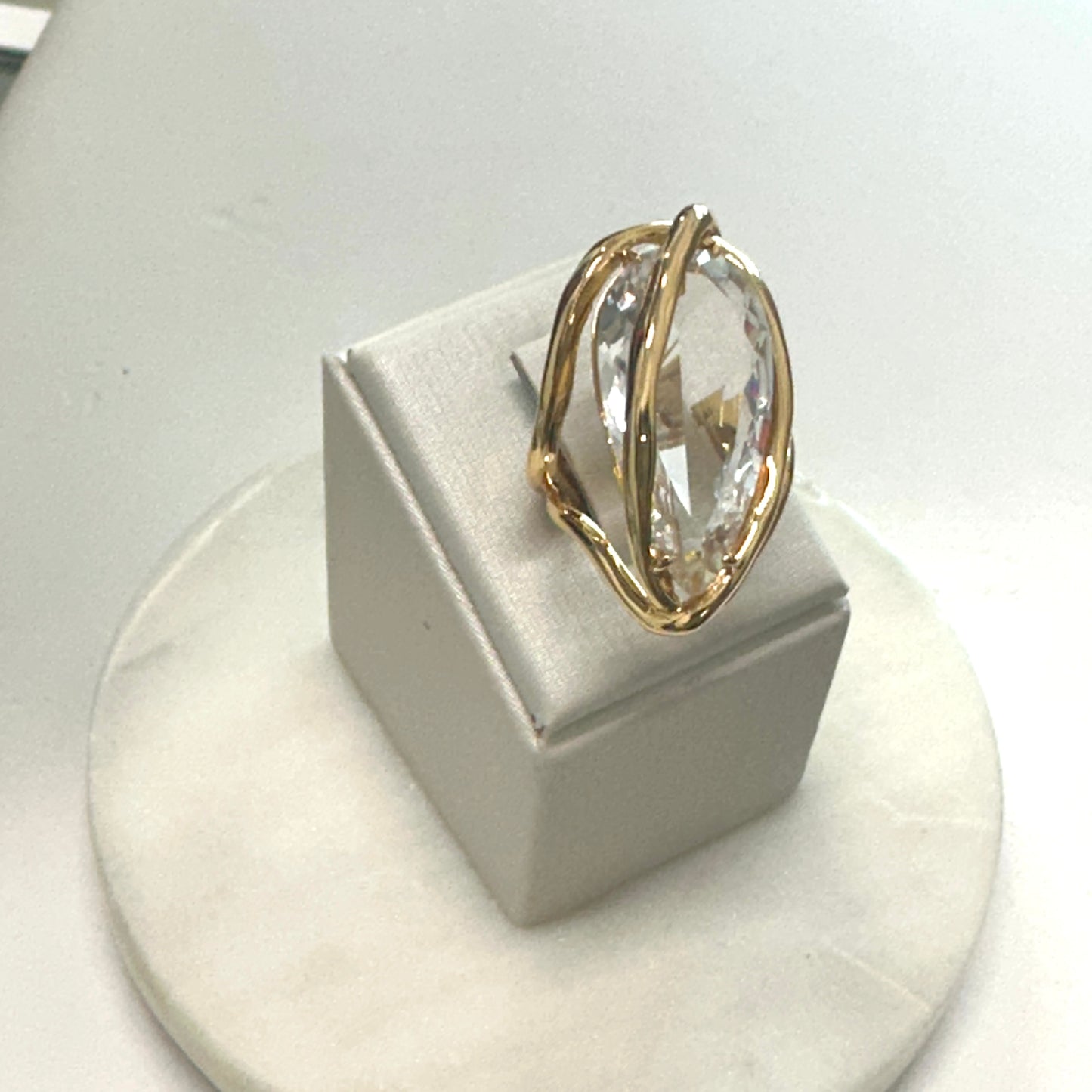 18K Gold Plated Crystal Teardrop Organic Ring