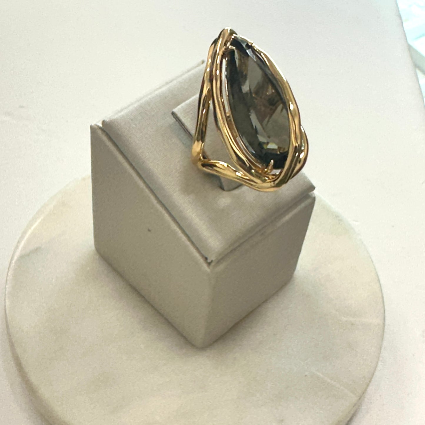 18K Gold Plated Smoke Quartz Teardrop Organic Ring