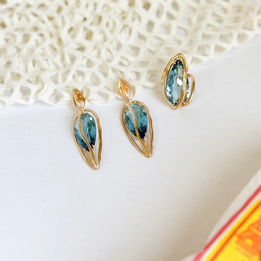 18K Gold Plated Aquamarine Teardrop Organic Ring