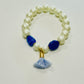 18K Gold Plated Pearl and Blue Stones and Pompom Bracelet