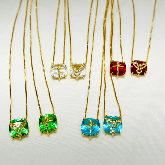 18K Gold Plated Scapular Stone Necklace