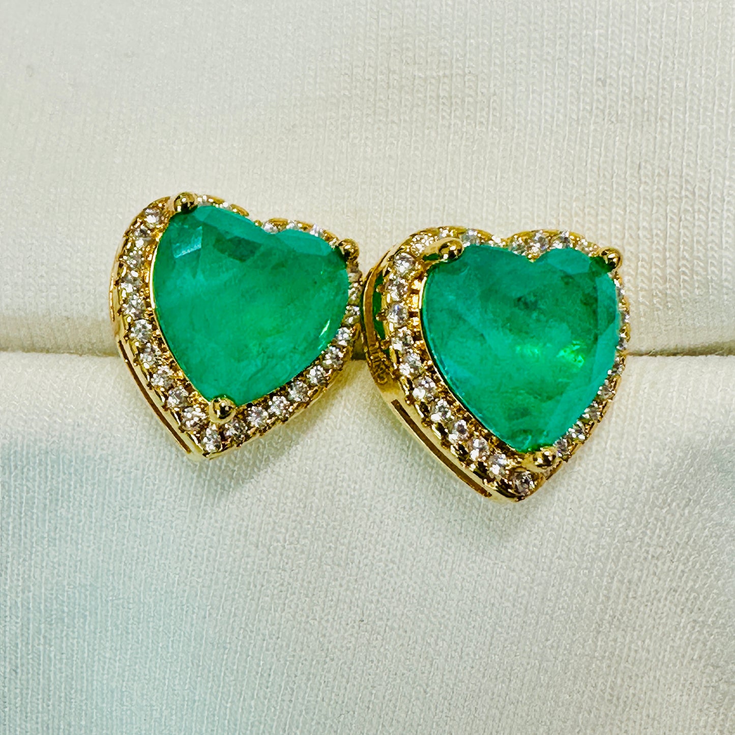 18K Gold Plated Heart Studded Green Zirconia Earrings