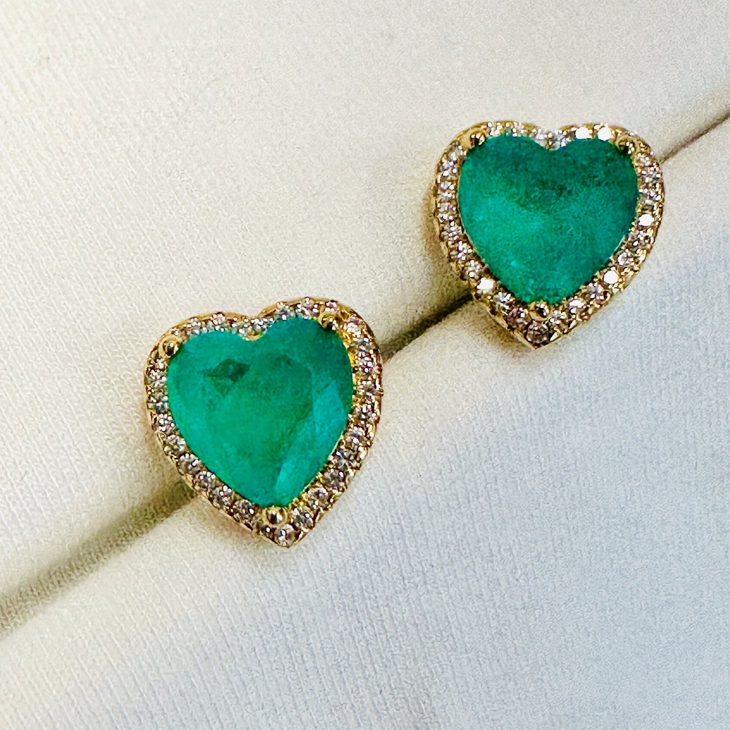 18K Gold Plated Heart Studded Green Zirconia Earrings
