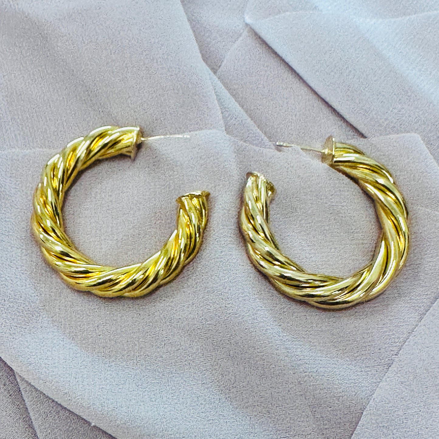 18K Gold Plated Thick Twisted Hoops 7.5mm Earrings