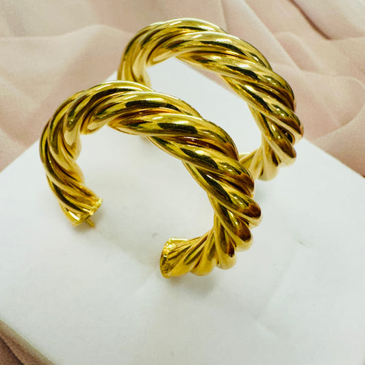 18K Gold Plated Thick Twisted Hoops 7.5mm Earrings