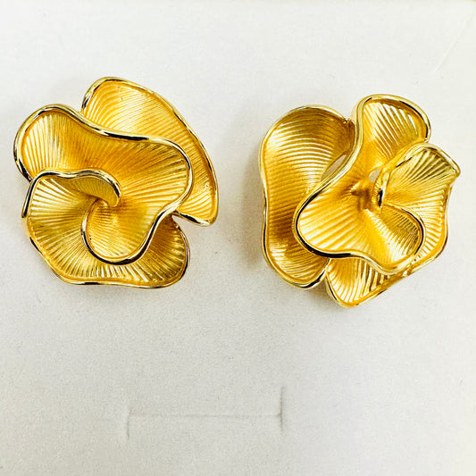 18K Gold Plated Brushed Flower Earrings