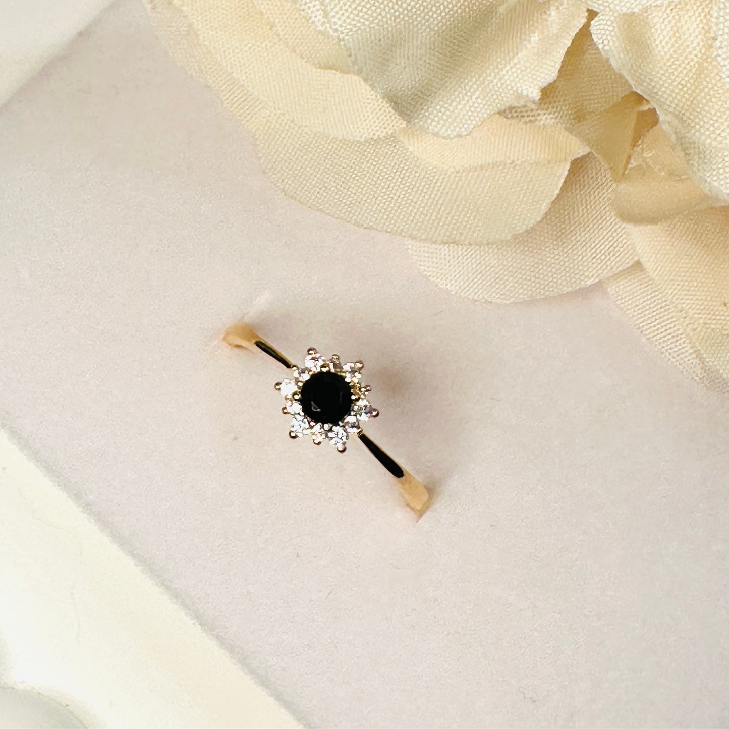 18K Gold Plated Onyx Studded Mini Zirconia Ring