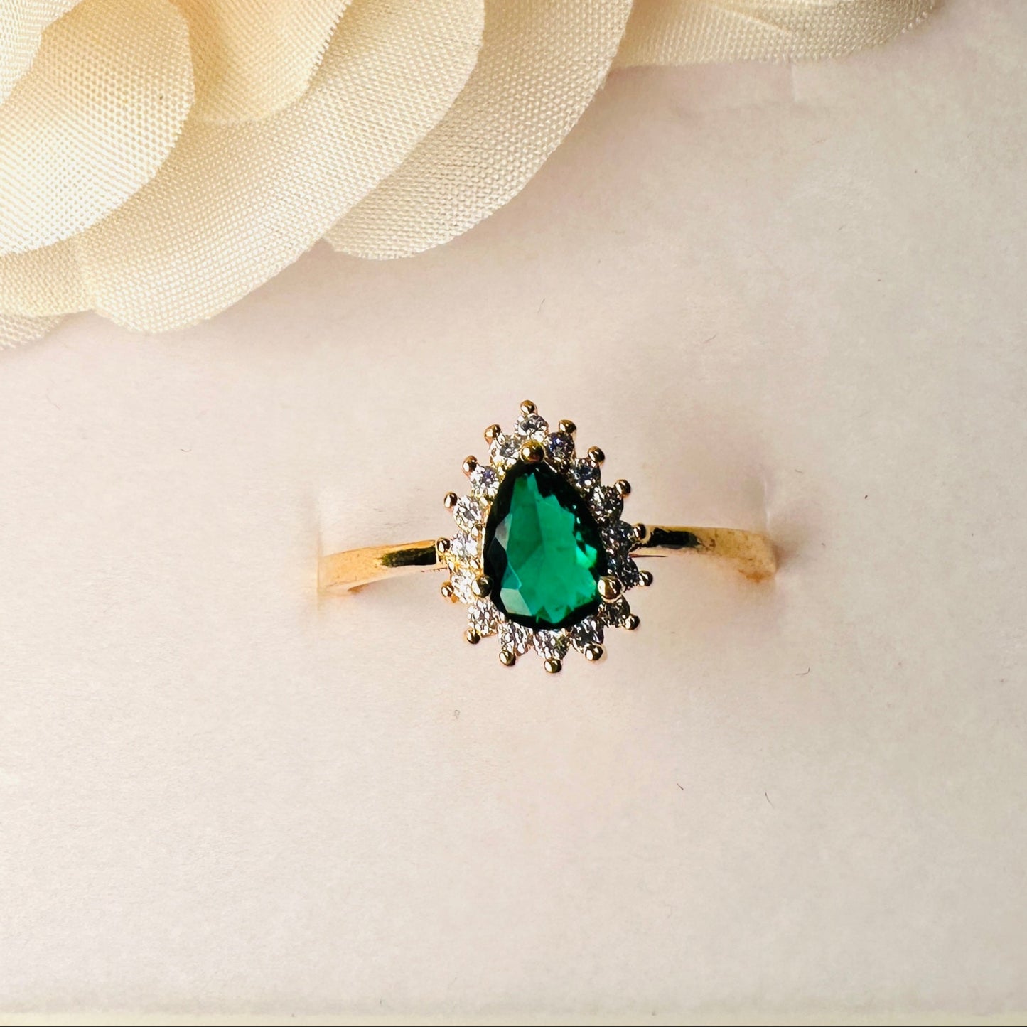 18K Gold Plated Emerald Studded Mini Zirconia Ring
