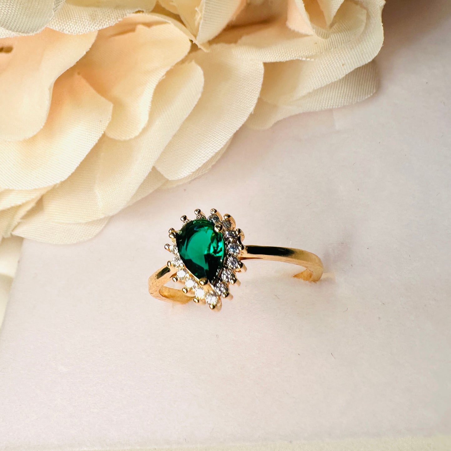 18K Gold Plated Emerald Studded Mini Zirconia Ring