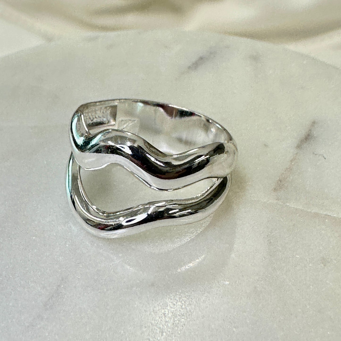 White Rhodium Plated Double Organic Ring