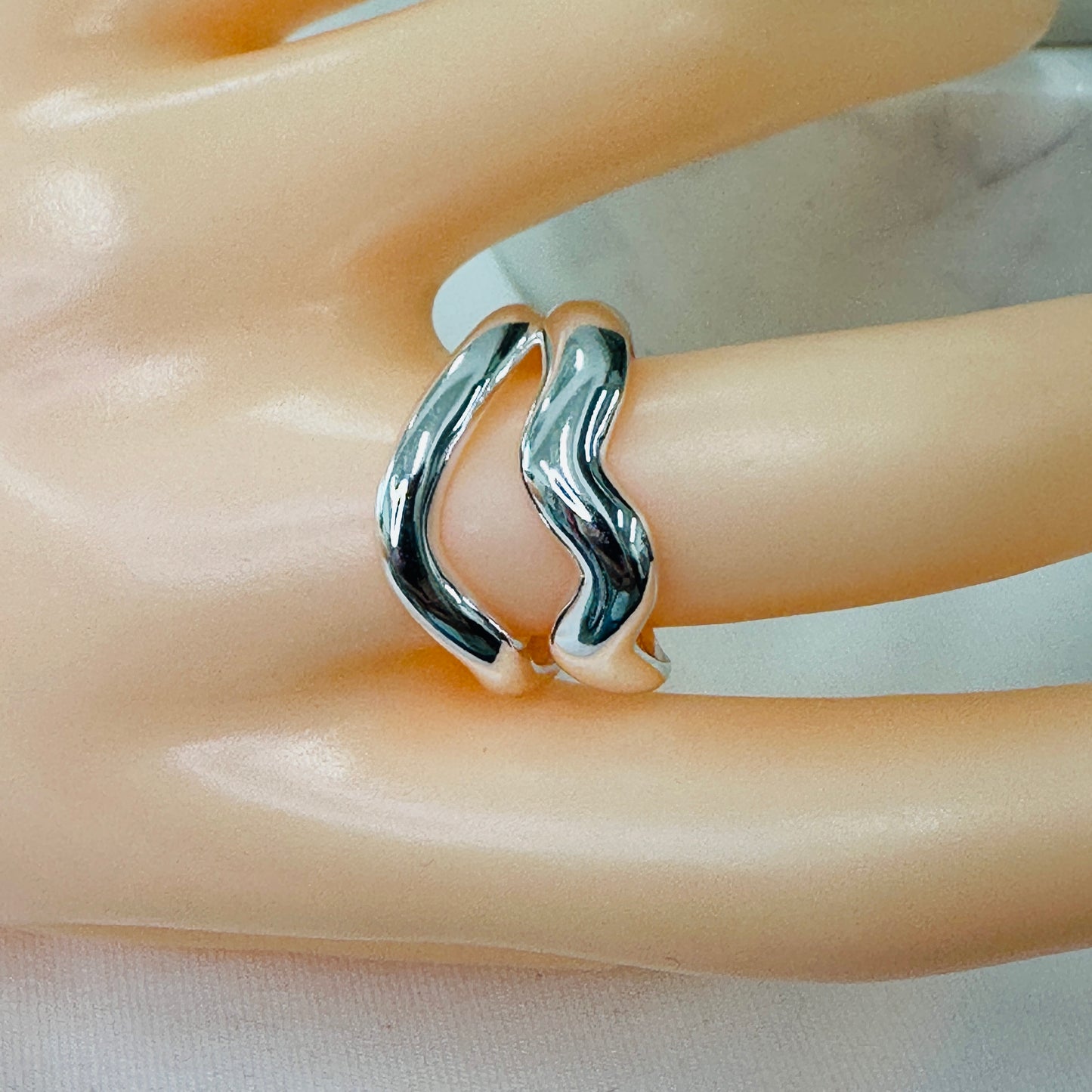 White Rhodium Plated Double Organic Ring