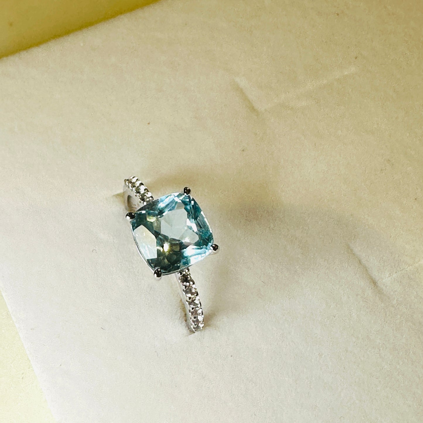 Sky Blue Topaz and White Topaz Studded on Rhodium-finished 925 Sterling Silver Ring