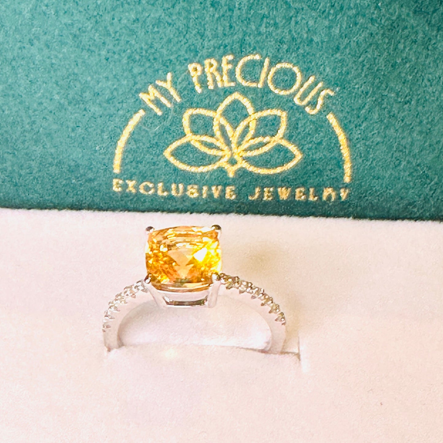 Citrine and White Topaz Studded on Rhodium-finished 925 Sterling Silver Ring