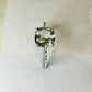 Green Amethyst and White Topaz Studded on Rhodium-finished 925 Sterling Silver Ring