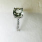Green Amethyst and White Topaz Studded on Rhodium-finished 925 Sterling Silver Ring
