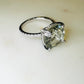 Green Amethyst and White Topaz Studded on Rhodium-finished 925 Sterling Silver Ring