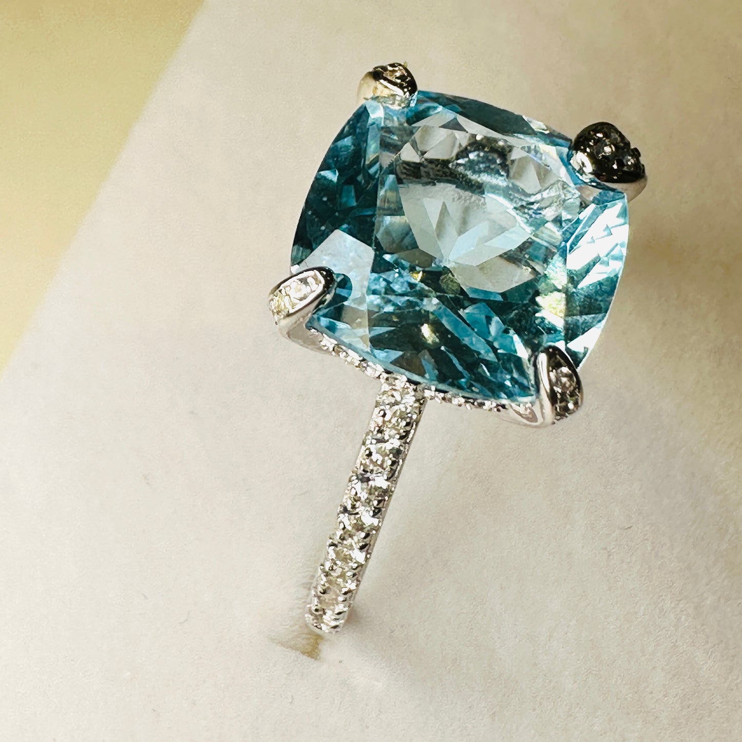 Sky Blue Topaz and White Topaz Studded on Rhodium-finished 925 Sterling Silver Ring