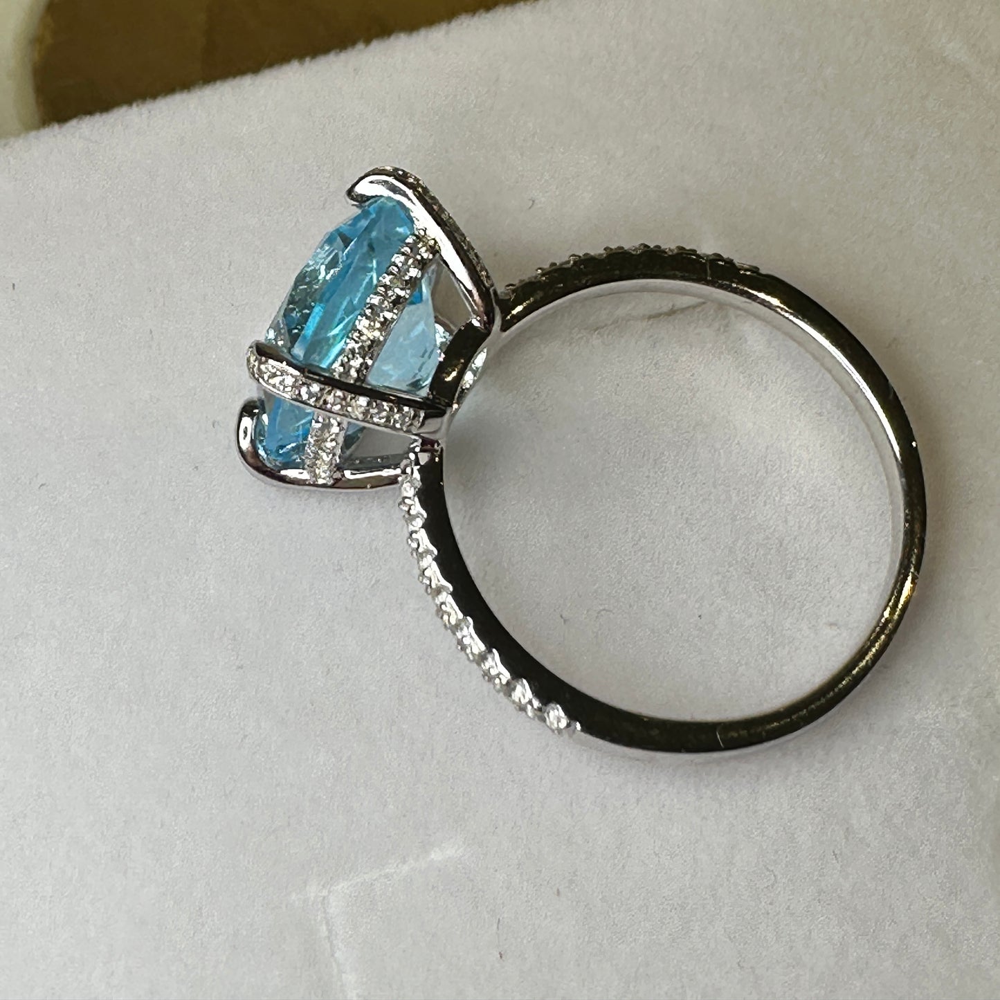 Sky Blue Topaz and White Topaz Studded on Rhodium-finished 925 Sterling Silver Ring