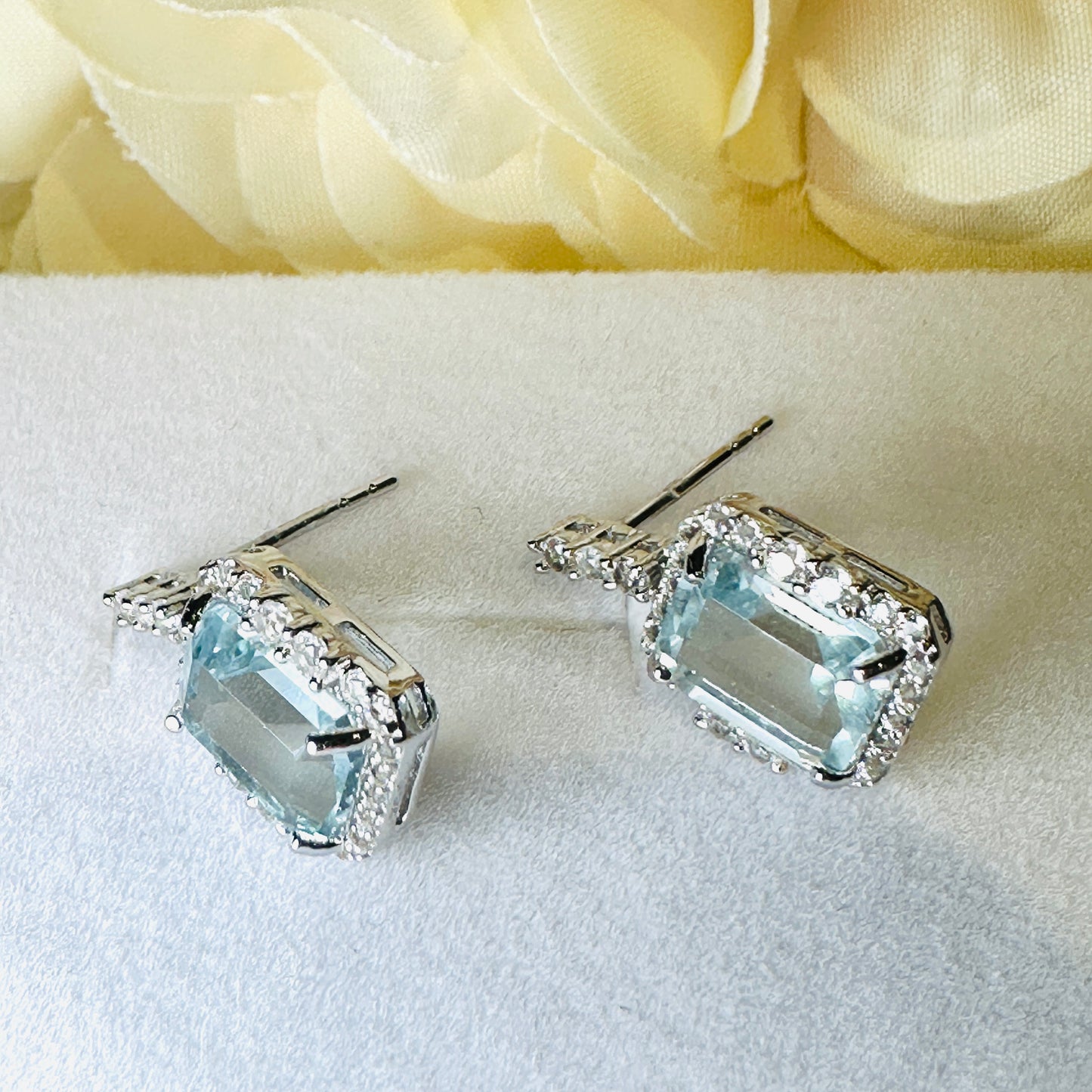 Green Amethyst, White Topaz Studded on Rhodium-finished 925 Sterling Silver Earring