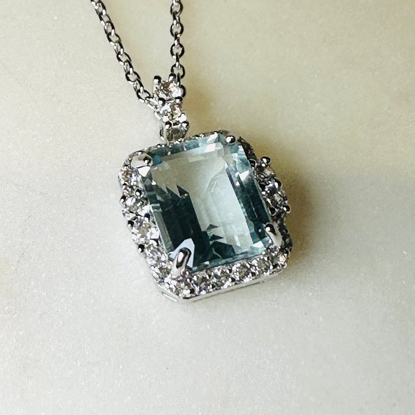 Green Amethyst, White Topaz Studded on Rhodium-finished 925 Sterling Silver Necklace