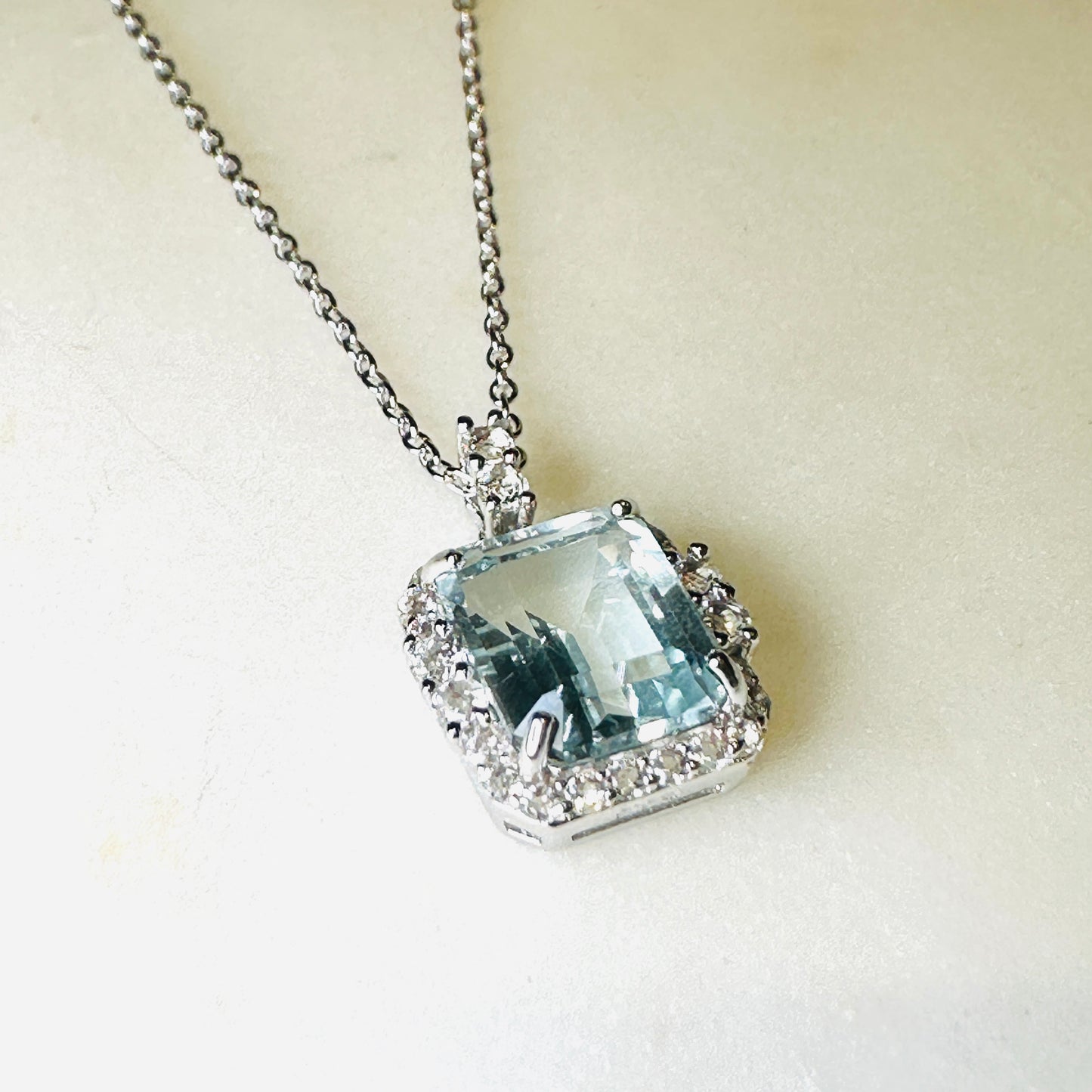 Green Amethyst, White Topaz Studded on Rhodium-finished 925 Sterling Silver Necklace