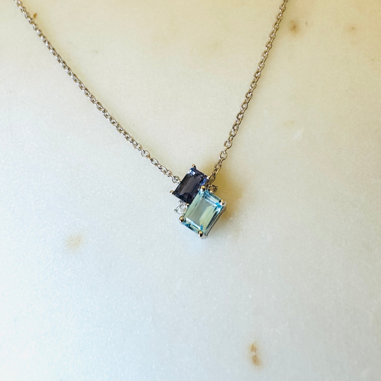 Swiss Topaz and Lolite on Rhodium-finished 925 Sterling Silver Necklace