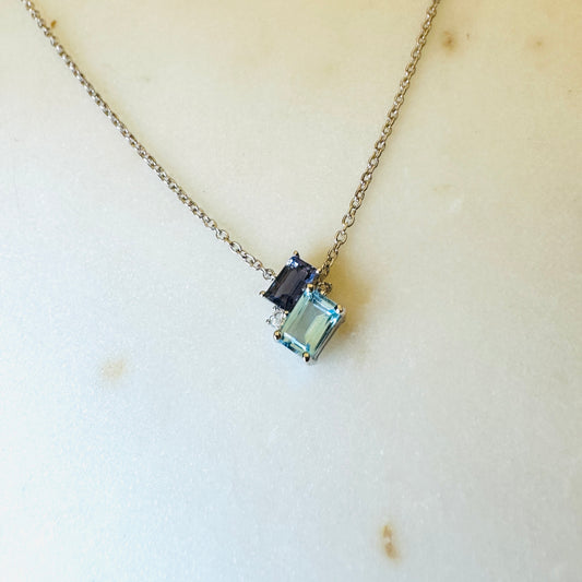 Swiss Topaz and Lolite on Rhodium-finished 925 Sterling Silver Necklace