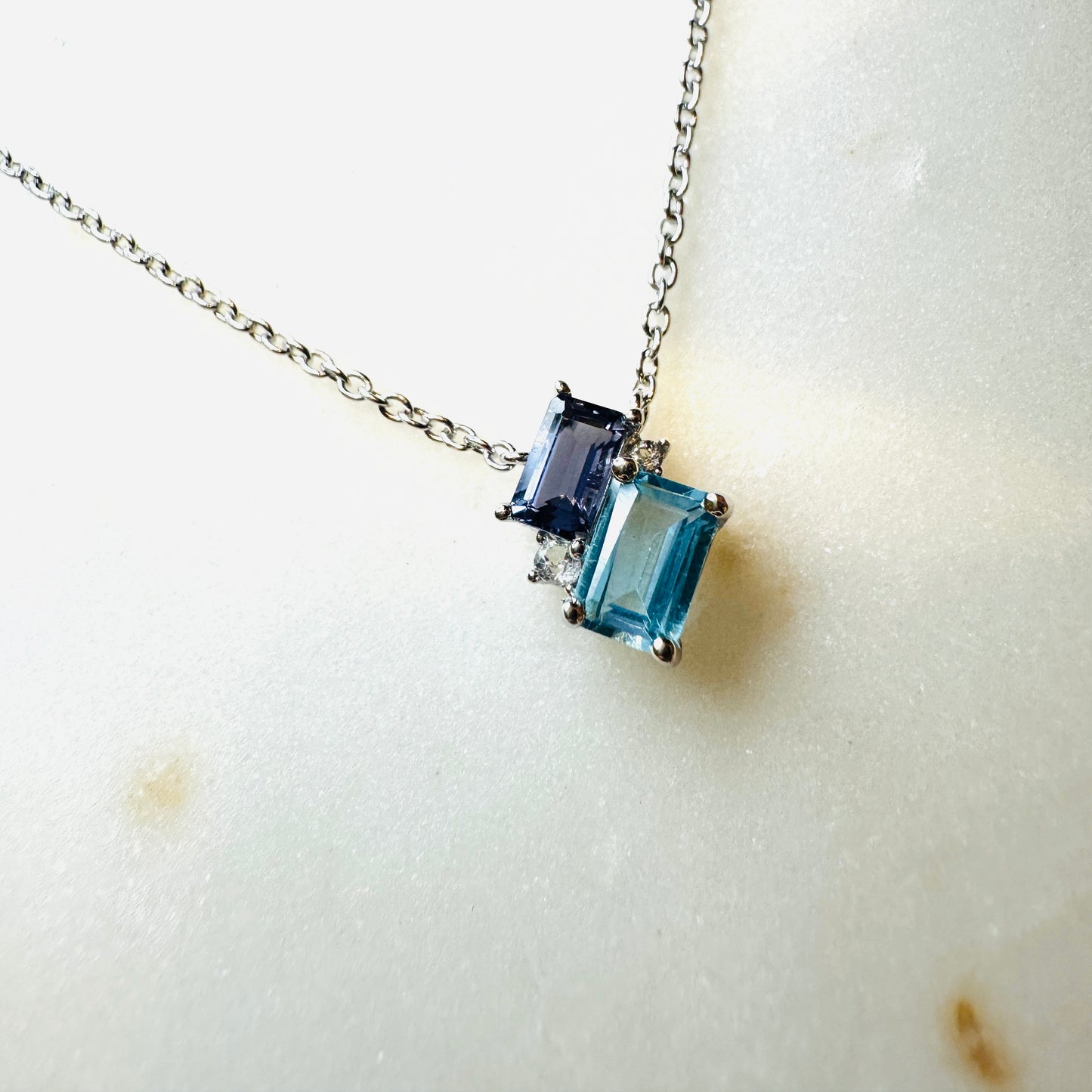Swiss Topaz and Lolite on Rhodium-finished 925 Sterling Silver Necklace