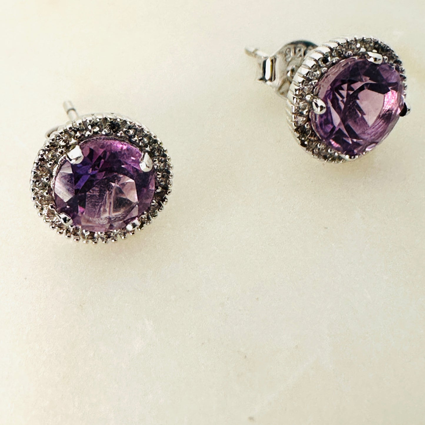 Brazilian Amethyst and White Topaz Studded on Rhodium-finished 925 Sterling Silver Earring