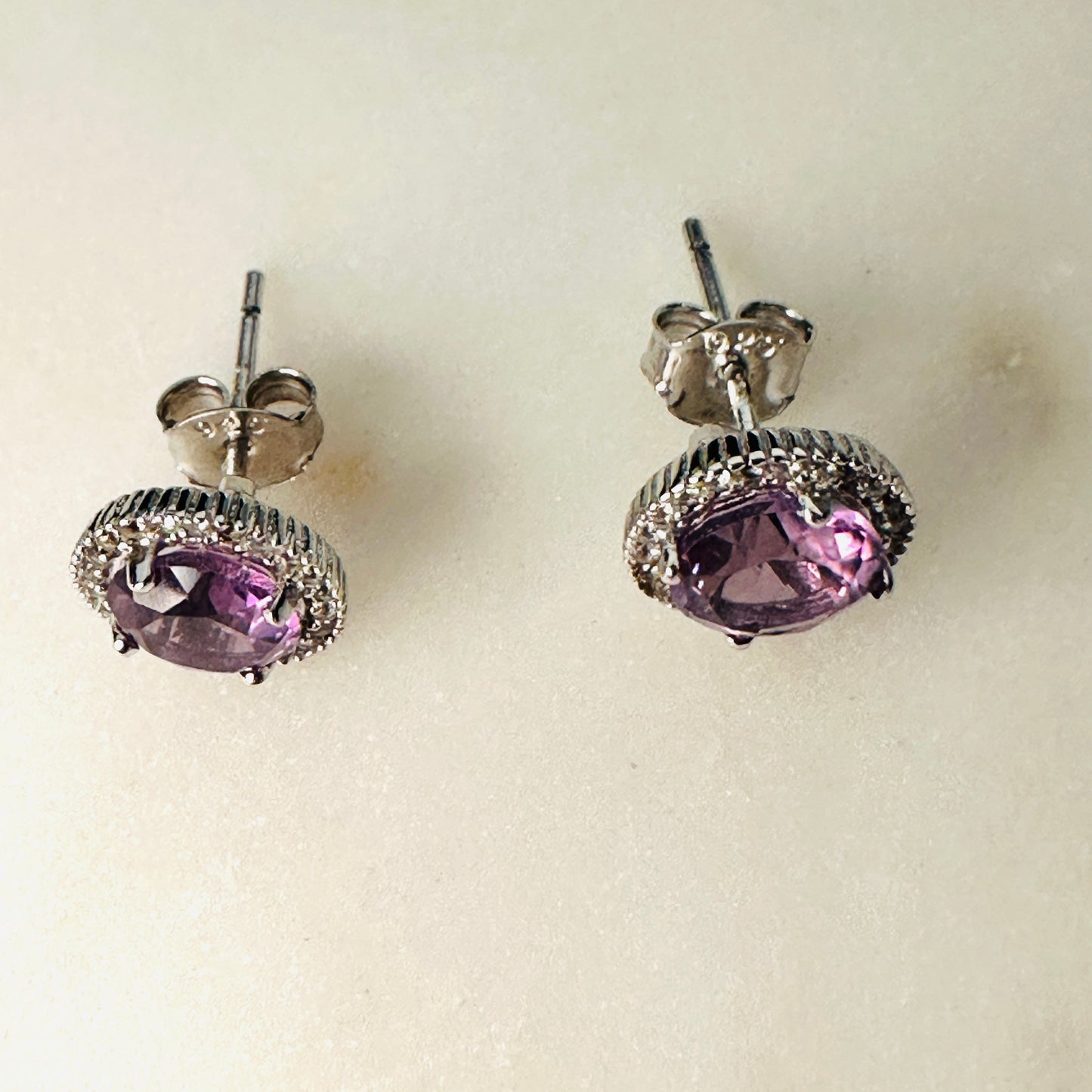 Brazilian Amethyst and White Topaz Studded on Rhodium-finished 925 Sterling Silver Earring