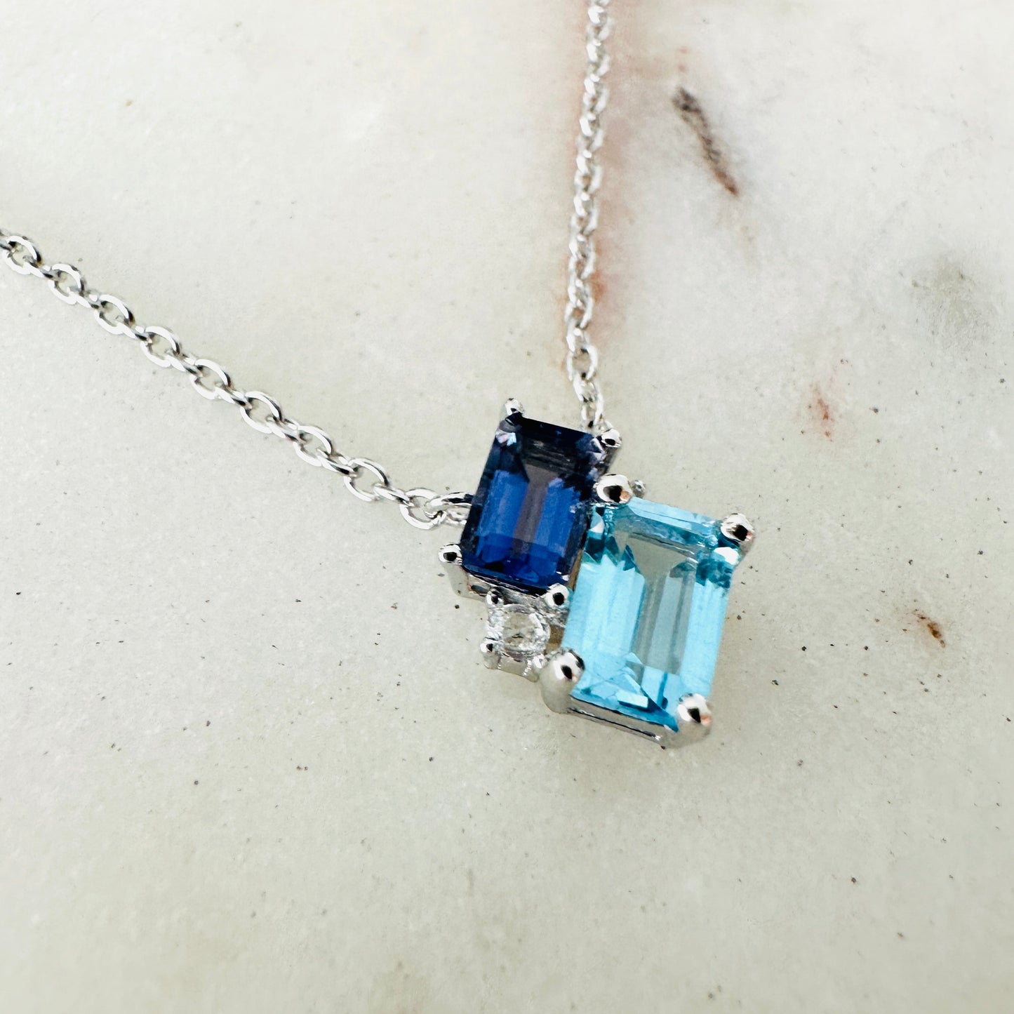 Swiss Topaz and Lolite on Rhodium-finished 925 Sterling Silver Necklace