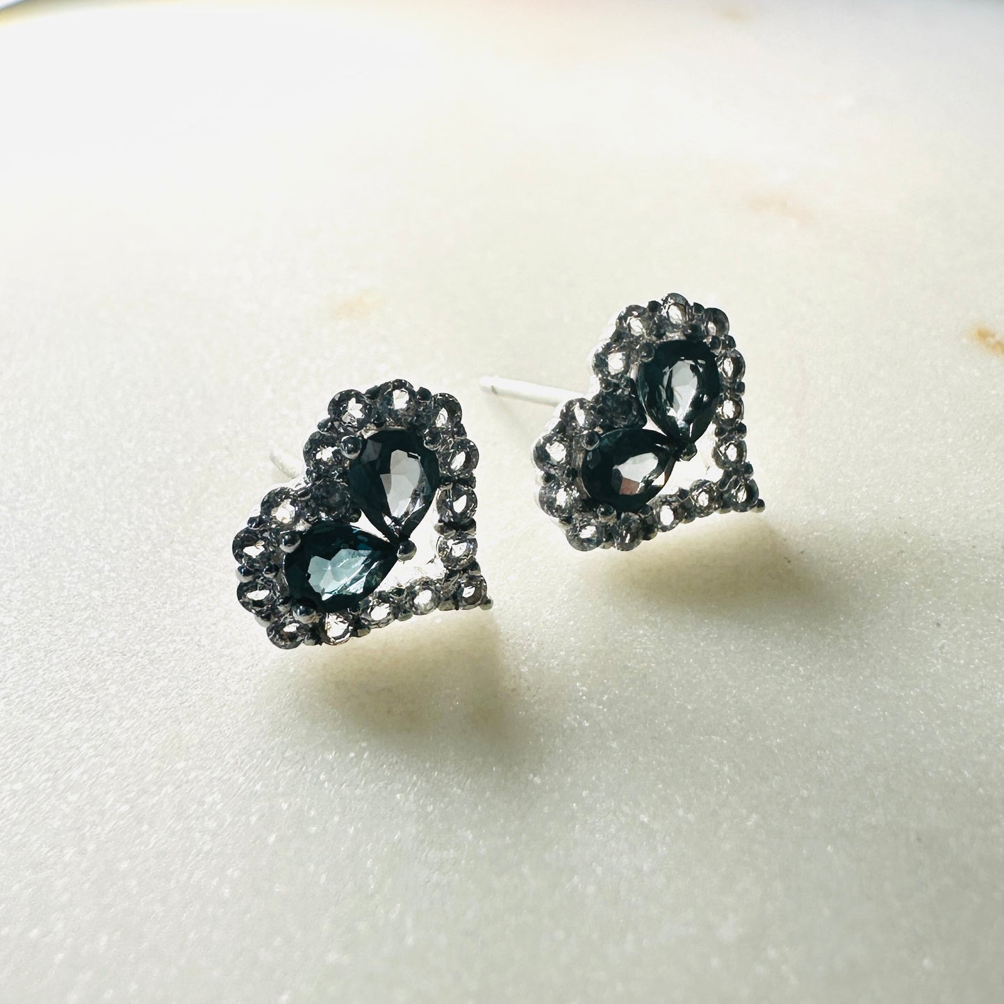 London Topaz and White Topaz Studded Heart on Rhodium-finished 925 Sterling Silver Earring