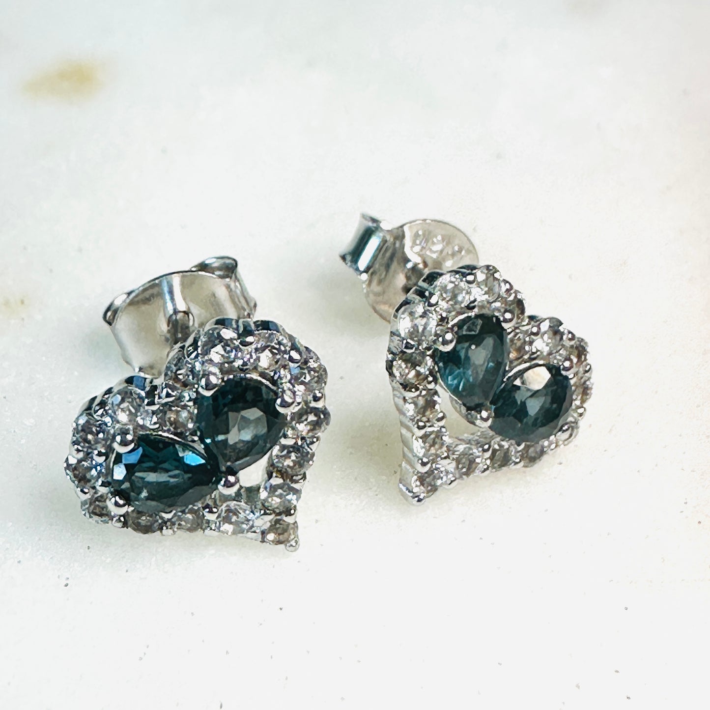 London Topaz and White Topaz Studded Heart on Rhodium-finished 925 Sterling Silver Earring