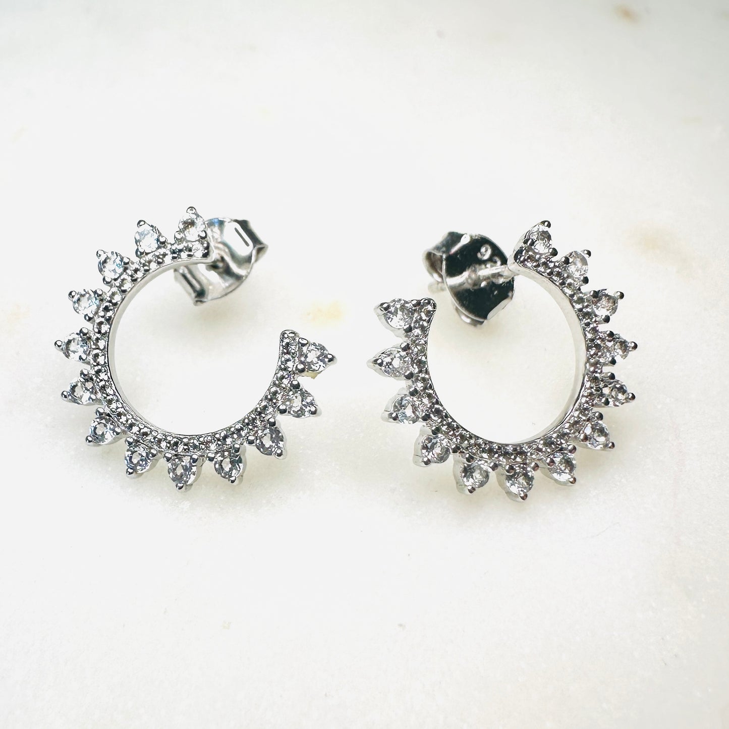 White Topaz Studded C Shape on Rhodium-finished 925 Sterling Silver Earring