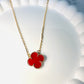 Red Lucky Clover - 18K Gold Plated Necklace - 47cm
