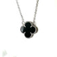 Black Lucky Clover - White Rhodium Plated Necklace - 47cm
