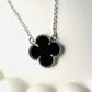 Black Lucky Clover - White Rhodium Plated Necklace - 47cm