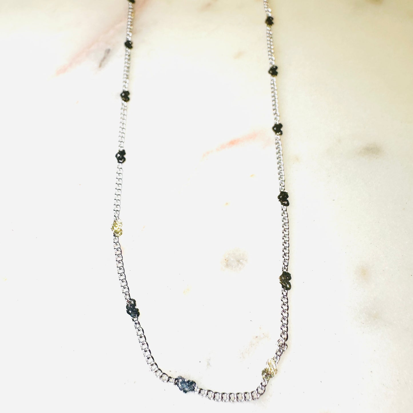 Delicate Mini Hearts White Rhodium Plated Choker - Necklace