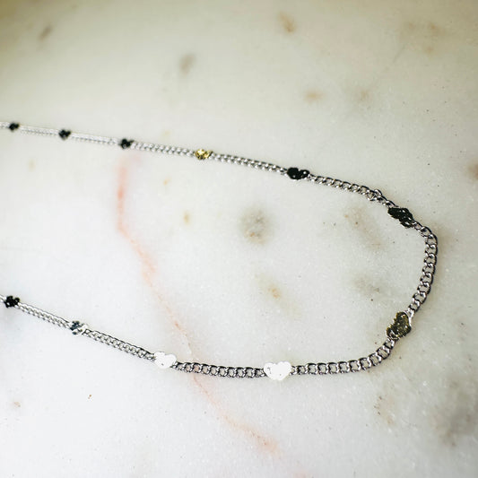 Delicate Mini Hearts White Rhodium Plated Medium Necklace
